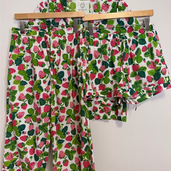 Printfresh Strawberry Fields 3pc pajama set Sz S top shorts cropped pants - Picture 11 of 16